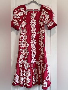 Royal Creations Hawaii Hibiscus Fuchsia Red Vtg 90s Size XXL Muumuu Maxi Dress